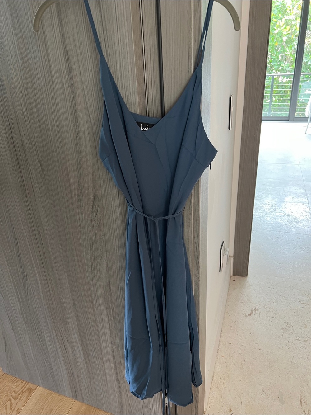 NWT LULU'S Penelope slip dress w belt midi dusty blue L - Picture 10 of 13